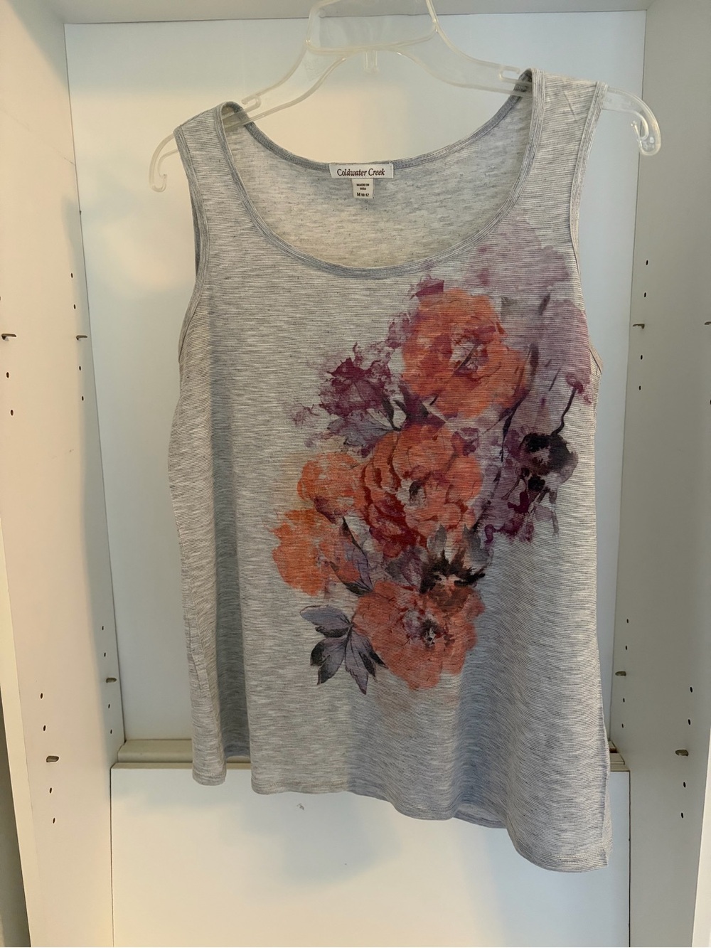 Coldwater Creek Gray Tank Top with Orange Floral Design